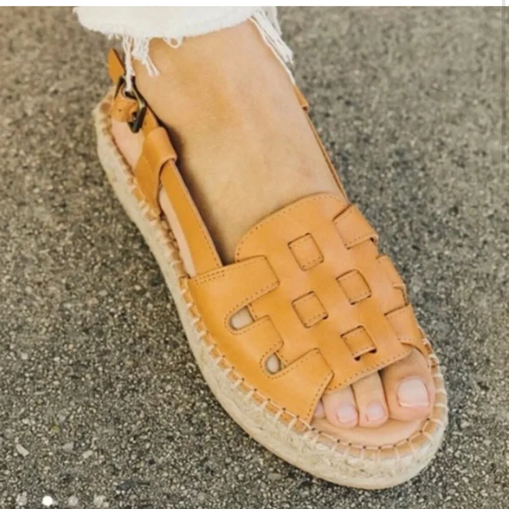 Soludos Tan Leather Woven Espadrille Sandals - Picture 1 of 8